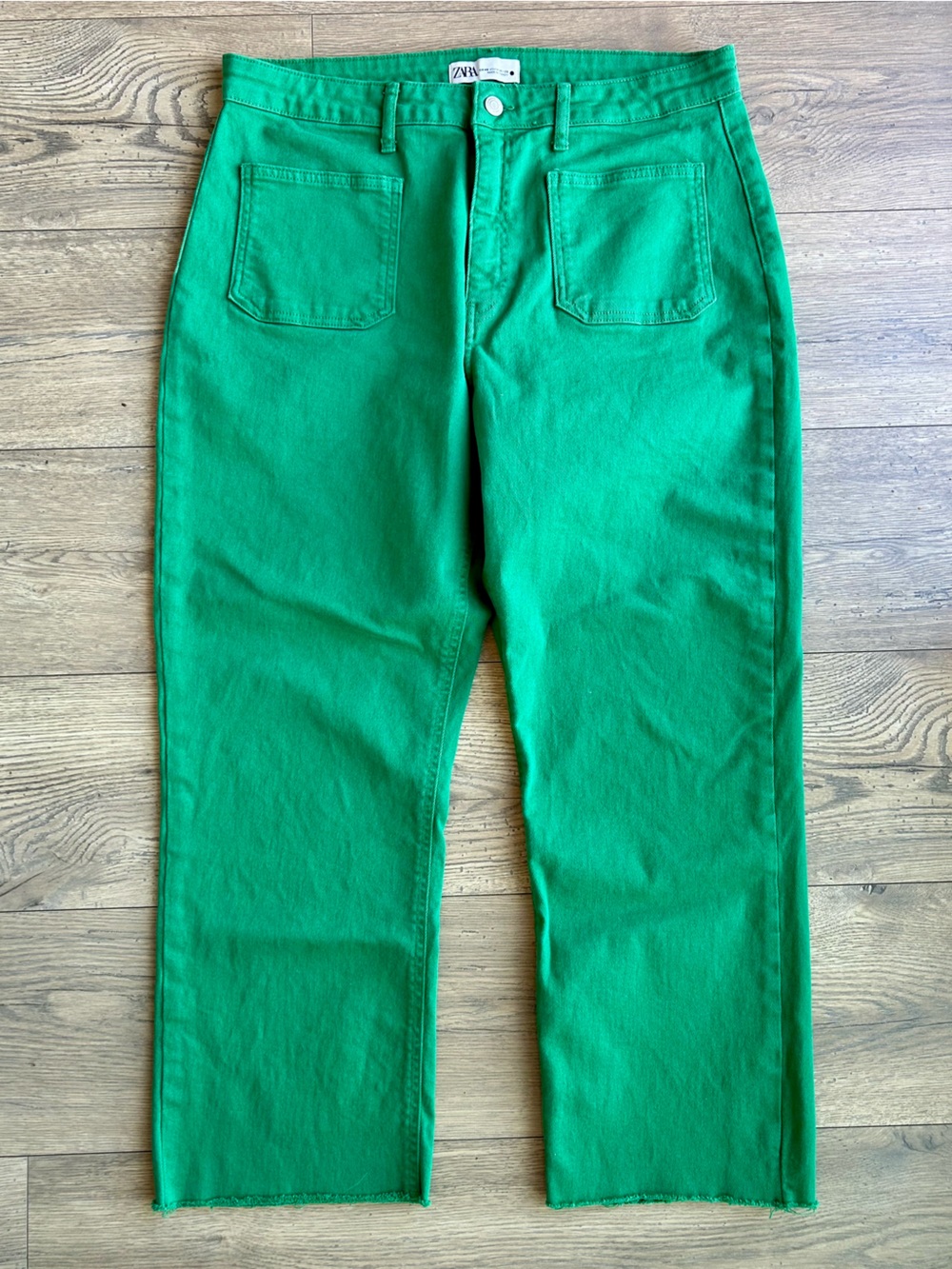 Zara Green Straight-Leg with Patch Pockets
